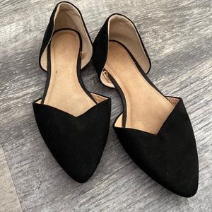Black pointed toe suede flats